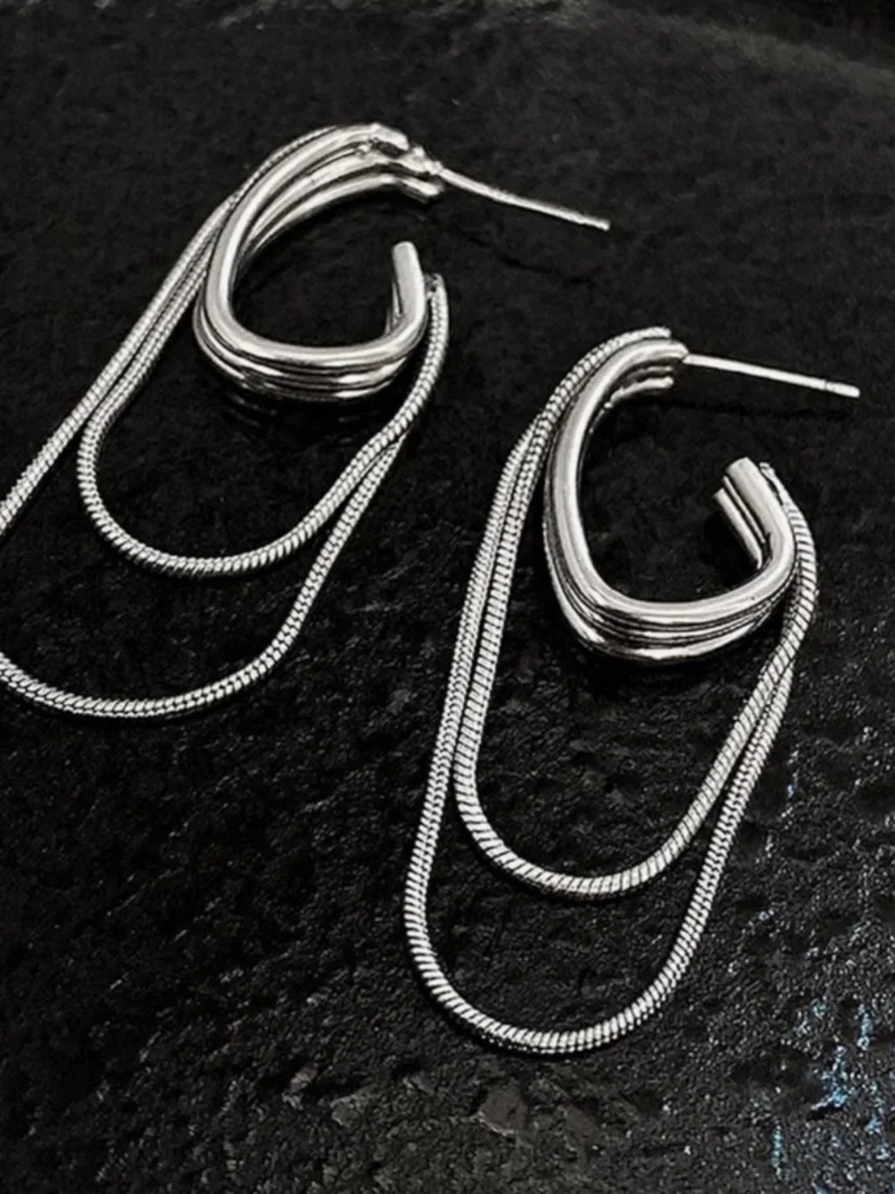 Silver Multi-Chain Hoop Drop Earrings